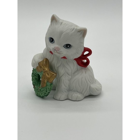 Homco Other - Homco White Little Christmas Wreath Kitty/Kitten Figurine